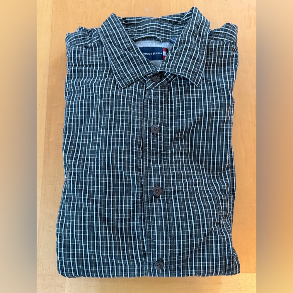 American Blue Lined Plaid Shirt Jacket XXL - 100% Cotton - Like New Condition